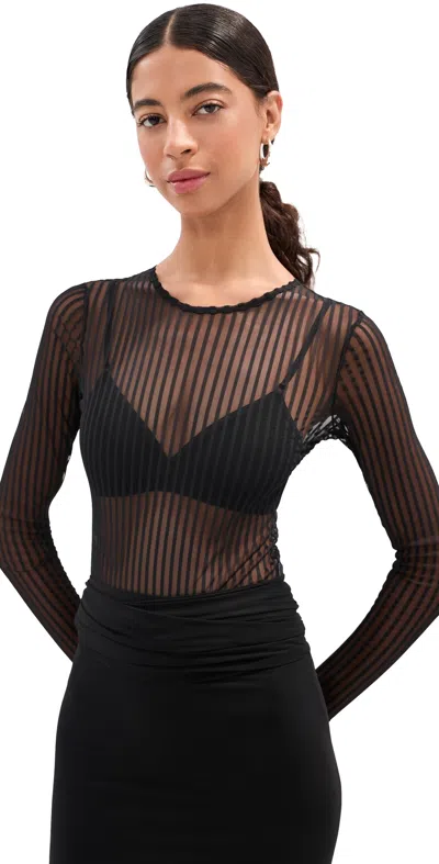 Le Bop Hannah Striped Thong Bodysuit Black Striped Mesh