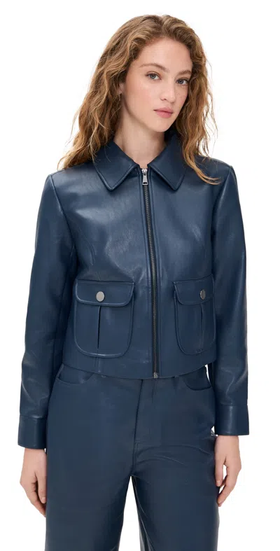 Le Bop Harper Faux Leather Jacket Midnight Navy In Blue