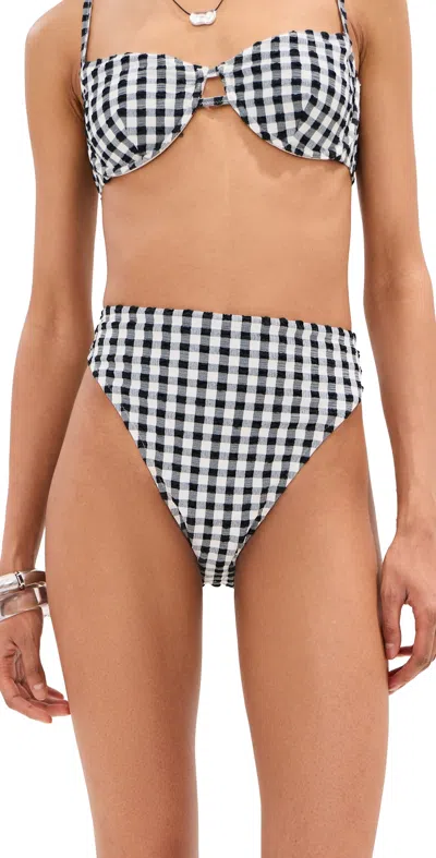 Le Bop High Waisted Bikini Bottoms Gingham (black/white) In Multi