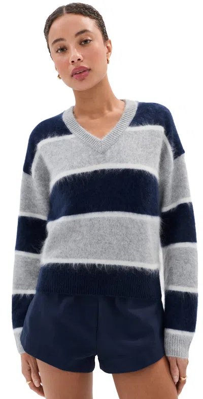 Le Bop June V Neck Cashmere Sweater Grey Melange/navy In Multi