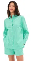Le Bop Kali Tie Back Button Down Aqua/white Poplin Stripe In Blue
