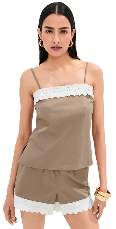 Le Bop Lace Trim Tank Taupe In Brown