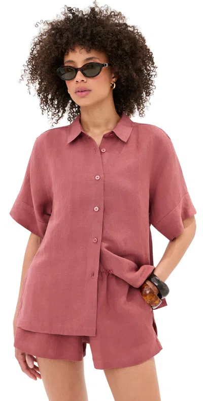 Le Bop Leila Short Sleeve Buttondown Marsala In Brown
