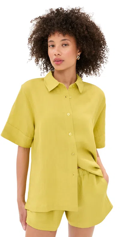 Le Bop Leila Short Sleeve Buttondown Warm Olive In Yellow