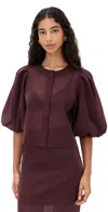 Le Bop Liza Puff Sleeve In Organza Mahogany In Brown
