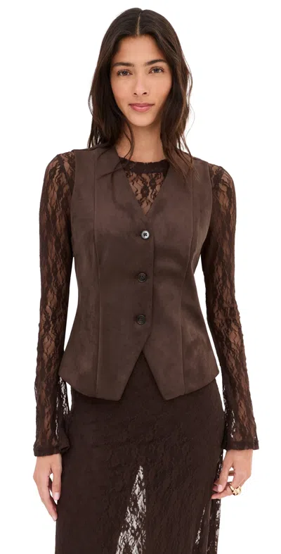 Le Bop Lottie Faux Suede Vest Coffee In Brown