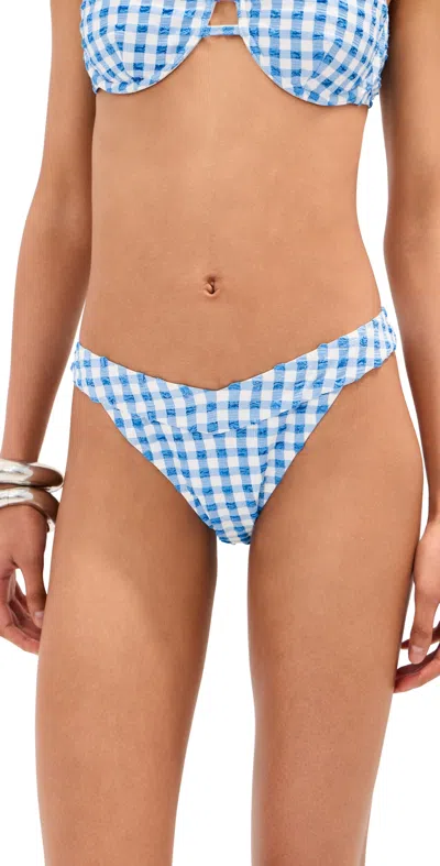 Le Bop Low V Rise Bikini Bottoms Gingham (marina/ivory) In Blue