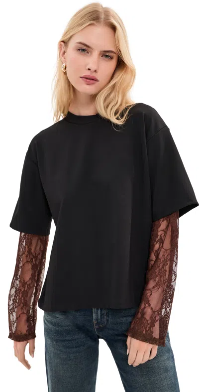Le Bop Lucy Double Lace Tee Black/brown In Red