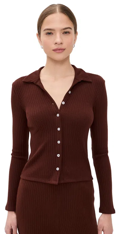 Le Bop Mia Ribbed Cardigan Chocolate In Brown