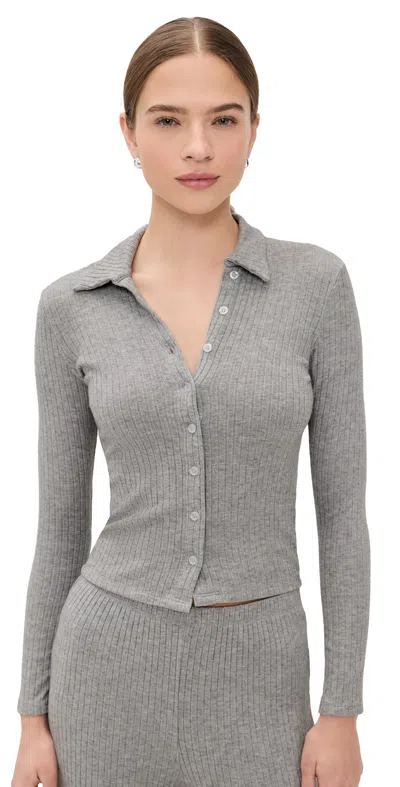 Le Bop Mia Ribbed Cardigan Heather Grey In Gray