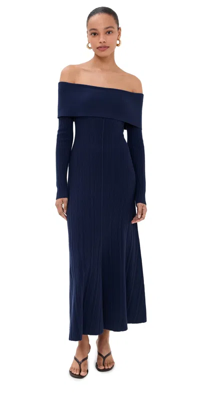 Le Bop Off Shoulder Midi Dress Dark Denim