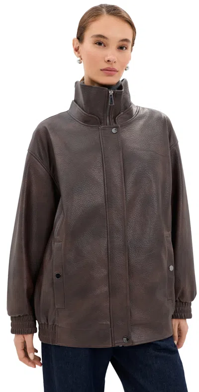 Le Bop Pebble Faux Leather Bomber Chocolate In Brown