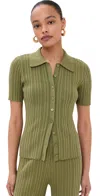 Le Bop Ribbed Button Up Olive