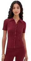 Le Bop Ribbed Button Up Oxblood In Burgundy