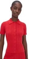 Le Bop Ribbed Button Up Poppy In Red