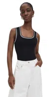 Le Bop Ringer Square Neck Tank Bodysuit Black & White