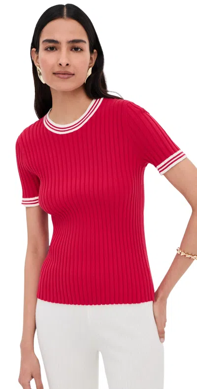 Le Bop Ringer Tee Poppy/white In Red