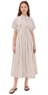 Le Bop Roberta Button Down Dress Khaki Pinstripe In Khaki Pinstripe