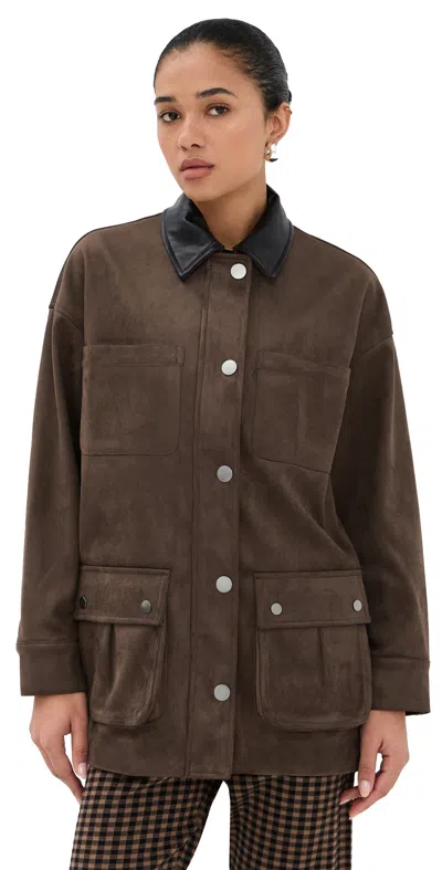 Le Bop Rowan Faux Suede Utility Jacket Coffee In Brown