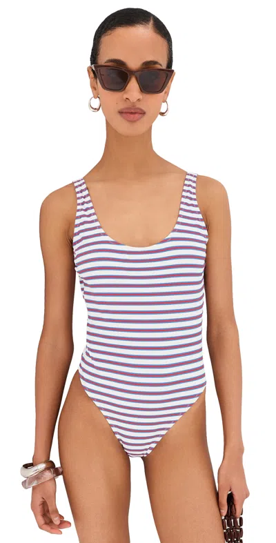 Le Bop Scoop Neck One Piece Varigated Stripe In Blue
