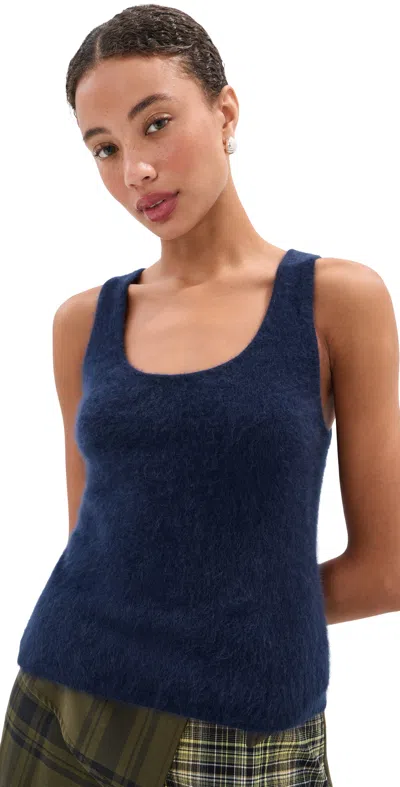 Le Bop Sofia Cashmere Sweater Twinset Tank Navy In Animal Print
