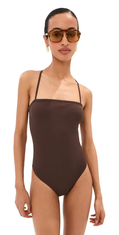 Le Bop Square Neck One Piece Shaved Chocolate In Brown