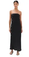 Le Bop Strapless Button Maxi Dress Black In Black