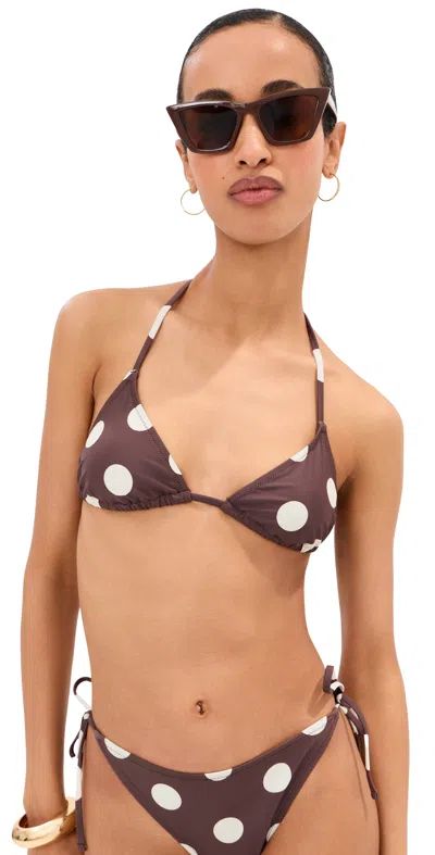 Le Bop Triangle Bikini Top Chocolate Polka Dot In Brown