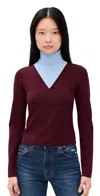 Le Bop Trompe L'oeil Layered Turtleneck Burgundy/light Blue