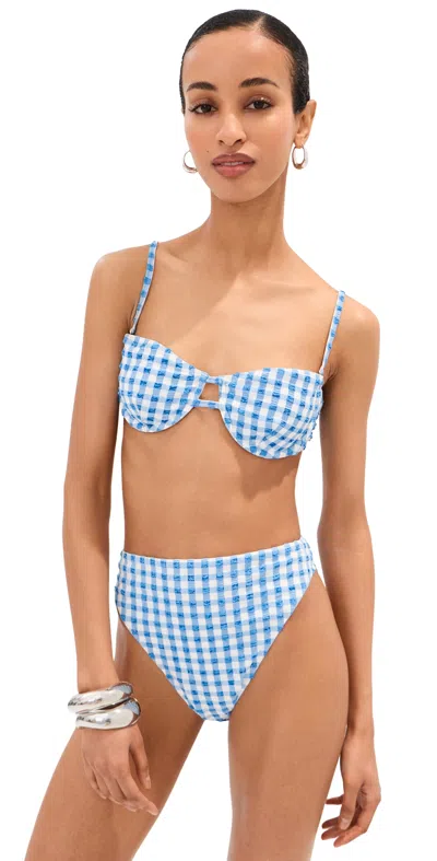 Le Bop Underwire Bikini Top Gingham (marina/ivory) In Blue