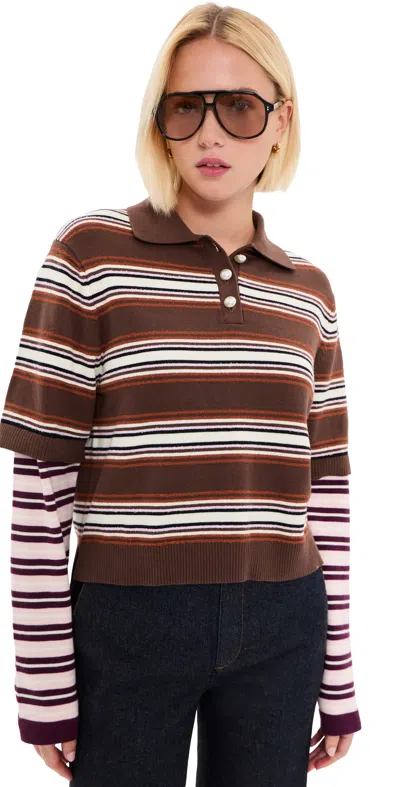 Le Bop Wesley Polo Pullover Chocolate Stripe Multi