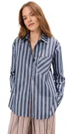 Le Bop Winnie Button Down Denim Stripe In Blue