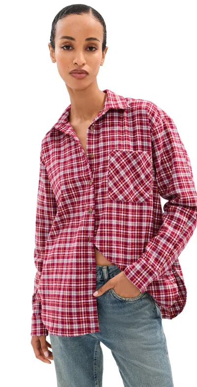 Le Bop Winnie Button Down Flannel Burgundy Plaid In Multi
