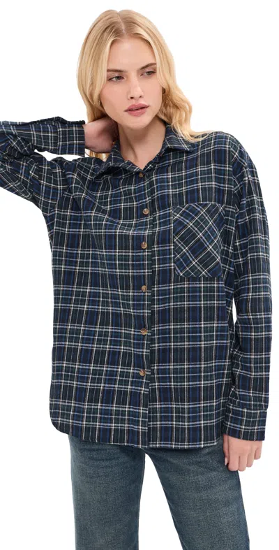 Le Bop Winnie Button Down Flannel Navy Plaid In Blue