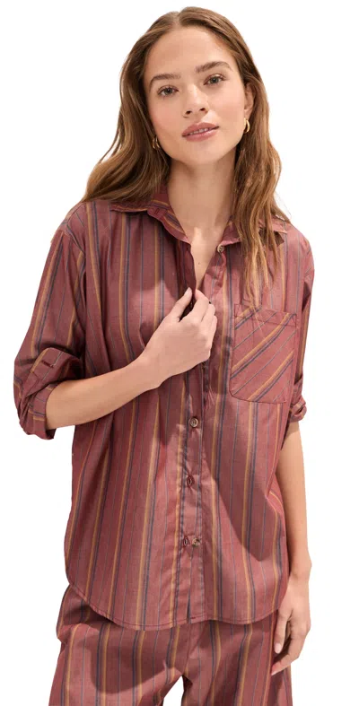 Le Bop Winnie Button Down Rust Stripe In Brown