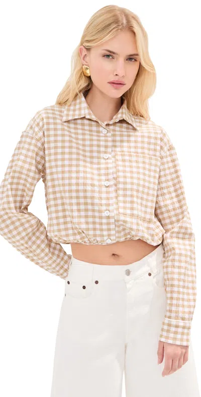 Le Bop Wylie Button Down Khaki Check In Brown