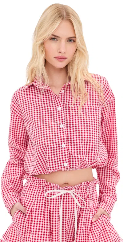 Le Bop Wylie Button Down Red Check In Pink