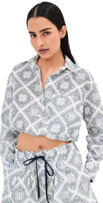 Le Bop Wylie Button Down Shirt White/navy In Gray