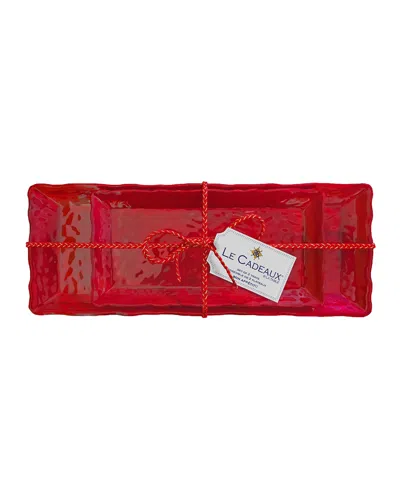 Le Cadeaux Biscuit And Baguette Tray Gift Set In Garnet