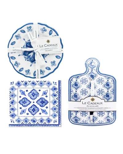 Le Cadeaux Cheese Board Set With Knife, Appetizer Plates, And 20-pack Cocktail Napkins In Moroccan Blue