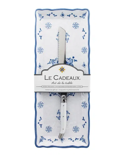 Le Cadeaux Melamine Baguette Tray & Bread Knife In Moroccan Blue
