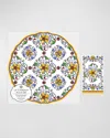 Le Cadeaux Scalloped Paper Charger 15" Placemat (pack Of 20) With Guest Towels (pack Of 15) In Blue, Green, Yellow