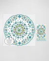 Le Cadeaux Scalloped Paper Charger 15" Placemat (pack Of 20) With Guest Towels (pack Of 15) In Turquoise, Yellow