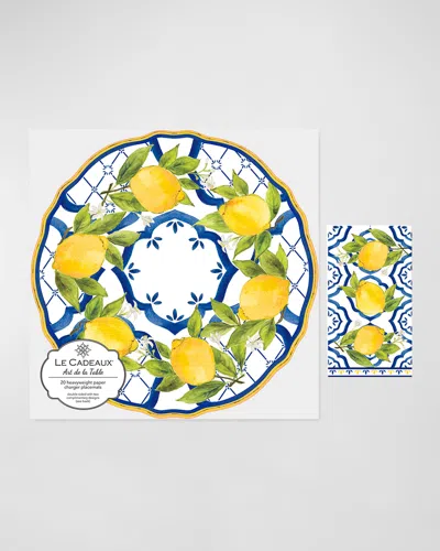 Le Cadeaux Scalloped Paper Charger 15" Placemat (pack Of 20) With Guest Towels (pack Of 15) In Yellow, Green