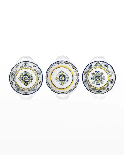 Le Cadeaux Set Of 3 Mini Handled Bowls 6" Assorted Patterns In Sorrento