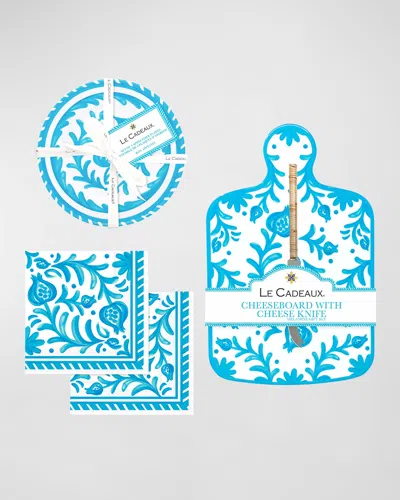 Le Cadeaux Sicily Cheeseboard Set With Knife, Appetizer Plates, And 20-pack Cocktail Napkins In Cream, Blue