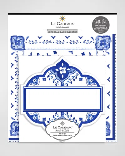 Le Cadeaux Table Accent Place Cards And Dinner Napkins Gift Set In Blue, White