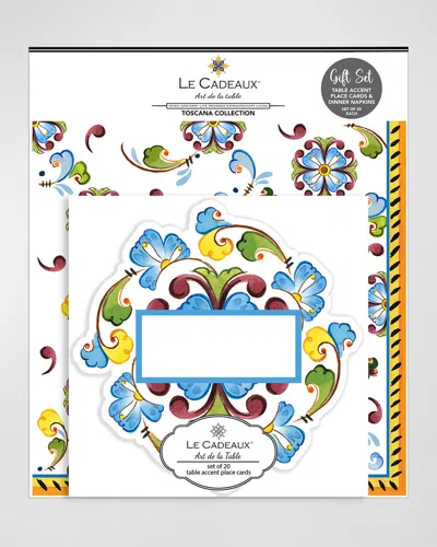 Le Cadeaux Table Accent Place Cards And Dinner Napkins Gift Set In White, Orange, Yellow, Green