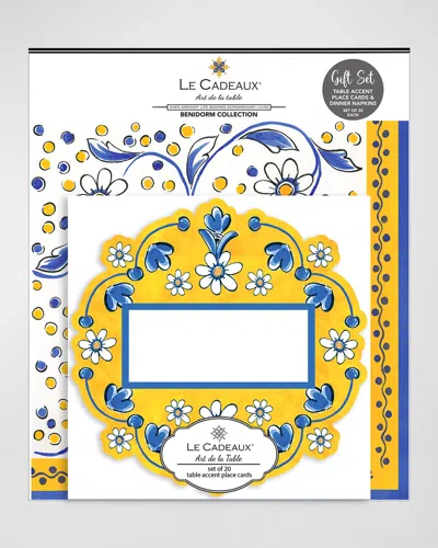 Le Cadeaux Table Accent Place Cards And Dinner Napkins Gift Set In Yellow, Blue, White