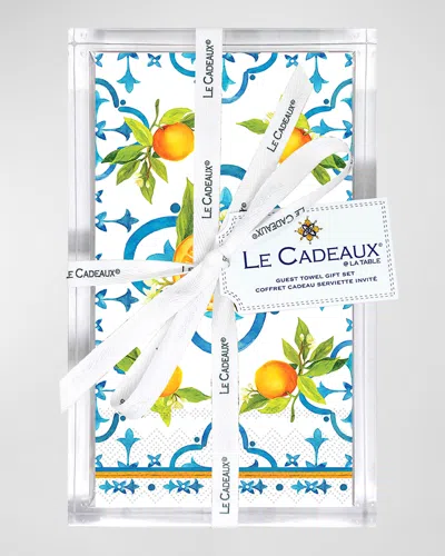 Le Cadeaux Valencia Guest Towels Gift Set With Acrylic Holder, 15-pack In Cream, Blue, Orange
